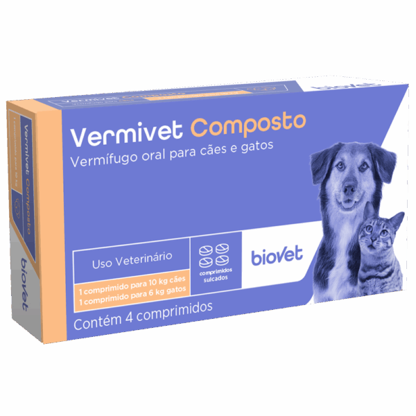 Vermífugo Biovet Vermivet Composto 600mg para Cães com 4 Comprimidos